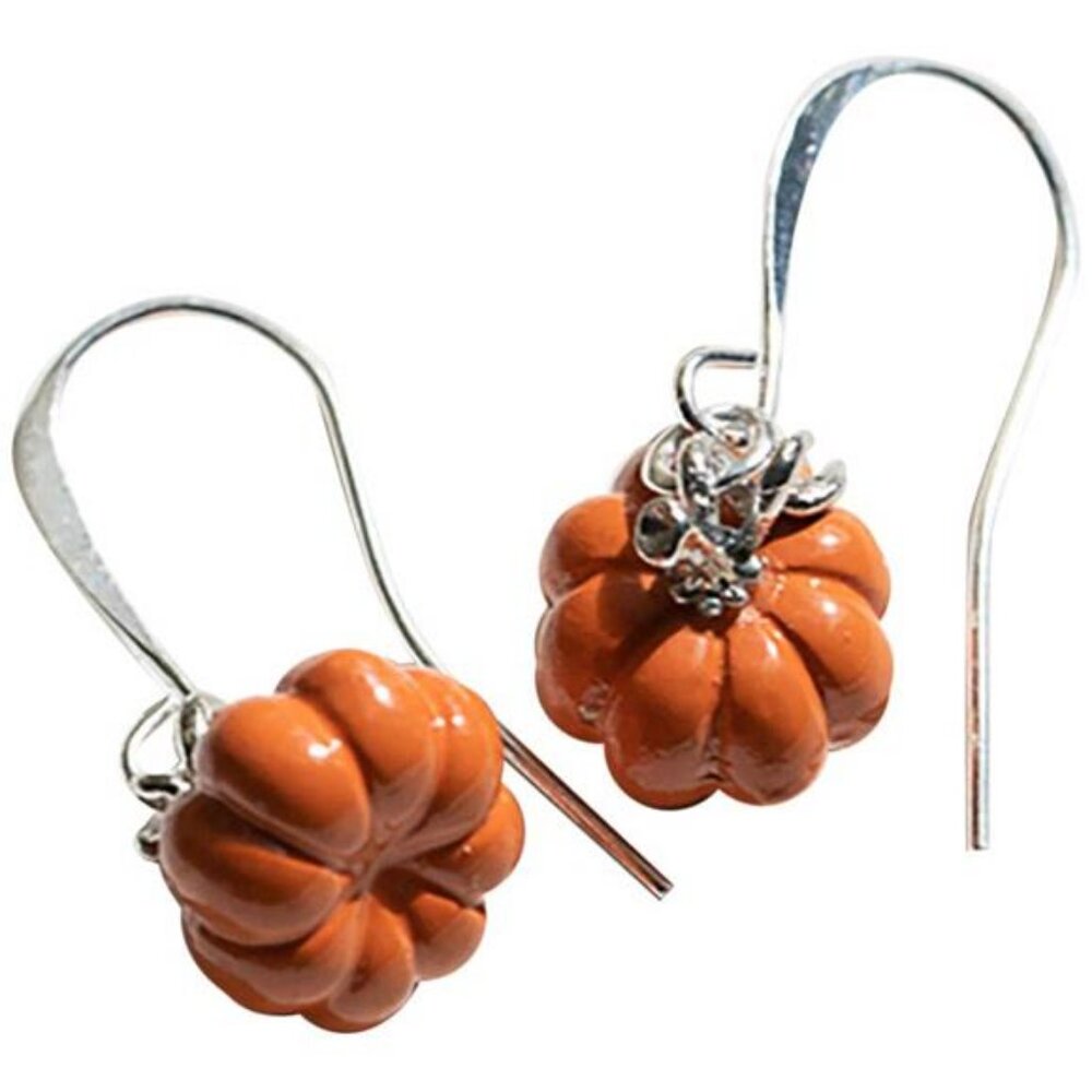 Designed By Stacey Handmade Orange Pumpkin Earrings, Silver Plated Ear Wire